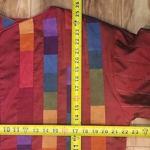 Silk Christmas‎ Blazer Patchwork Merlot Red Shirt Green Blue ART TO WEAR XL 44